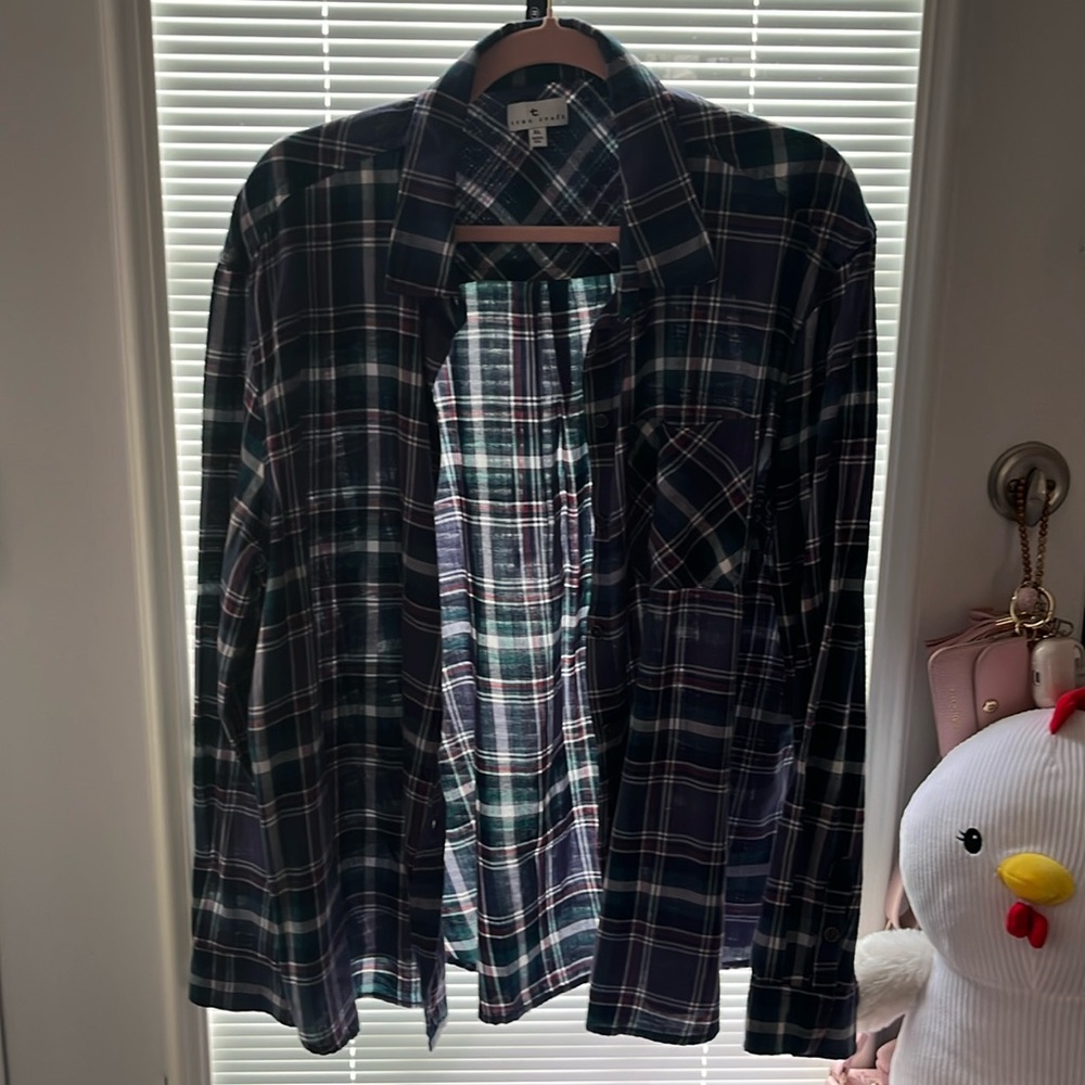Red white and blue button up flannel